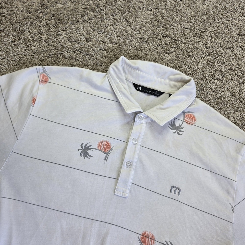 Travis‎ Mathew Polo Shirt Mens Large White Short Sleeve Striped Cotton Golf *